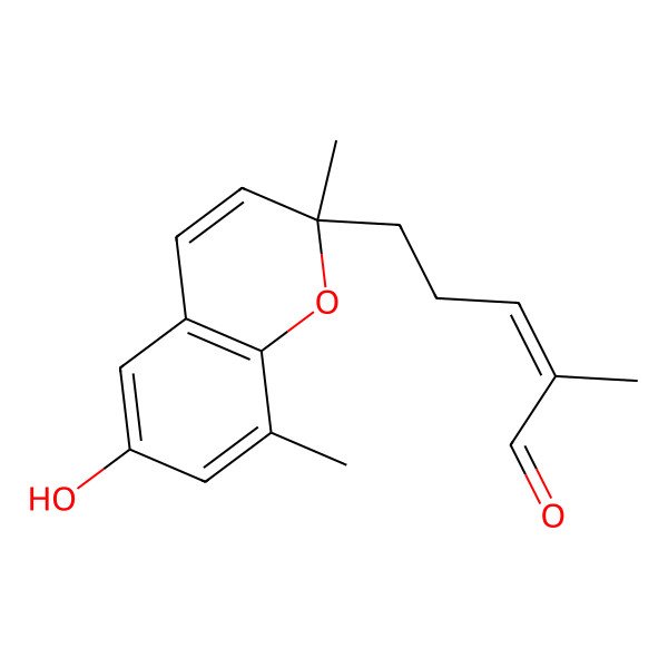 2D Structure of (E)-5-[(2S)-6-hydroxy-2,8-dimethylchromen-2-yl]-2-methylpent-2-enal