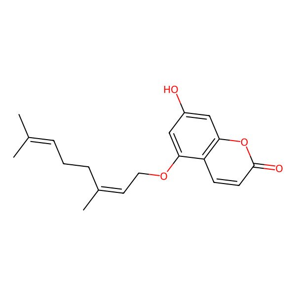 2D Structure of (E)-5-((3,7-Dimethylocta-2,6-dien-1-yl)oxy)-7-hydroxy-2H-chromen-2-one 2D Structure of (E)-5-((3,7-Dimethylocta-2,6-dien-1-yl)oxy)-7-hydroxy-2H-chromen-2-one