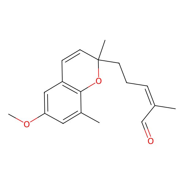 2D Structure of (E)-5-(6-methoxy-2,8-dimethylchromen-2-yl)-2-methylpent-2-enal