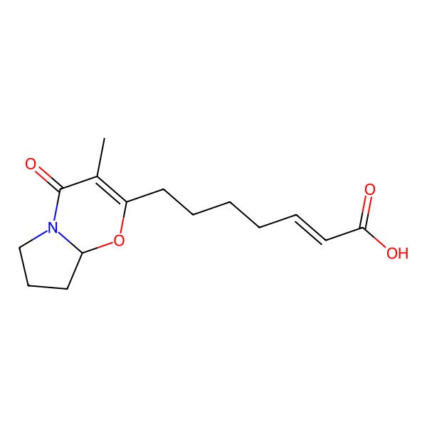2D Structure of (E)-7-(3-methyl-4-oxo-6,7,8,8a-tetrahydro-4H-pyrrolo[2,1-b][1,3]oxazin-2-yl)hept-2-enoic acid