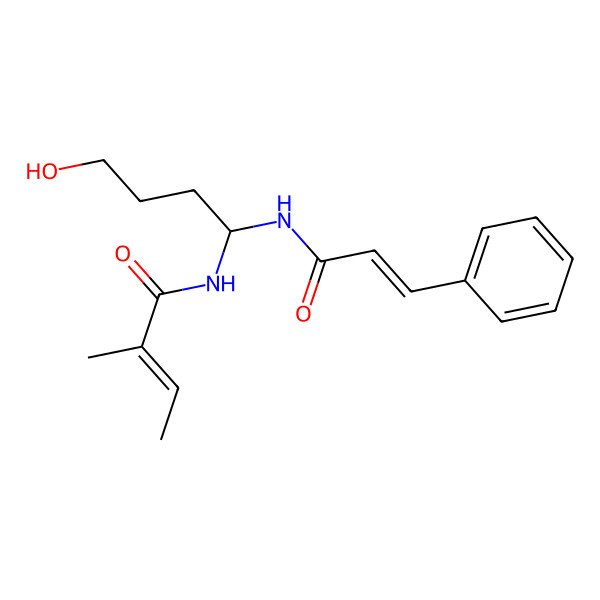 2D Structure of (E)-N-[(1R)-4-hydroxy-1-[[(E)-3-phenylprop-2-enoyl]amino]butyl]-2-methylbut-2-enamide