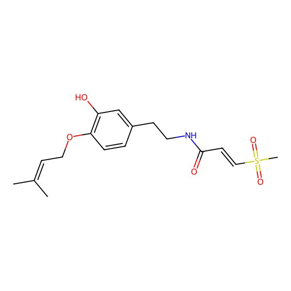 2D Structure of (E)-N-[2-[3-hydroxy-4-(3-methylbut-2-enoxy)phenyl]ethyl]-3-methylsulfonylprop-2-enamide