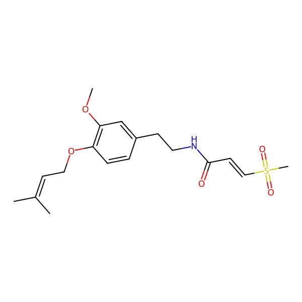 2D Structure of (E)-N-[2-[3-methoxy-4-(3-methylbut-2-enoxy)phenyl]ethyl]-3-methylsulfonylprop-2-enamide