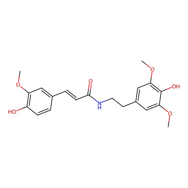 2D Structure of (E)-N-[2-(4-hydroxy-3,5-dimethoxyphenyl)ethyl]-3-(4-hydroxy-3-methoxyphenyl)prop-2-enamide