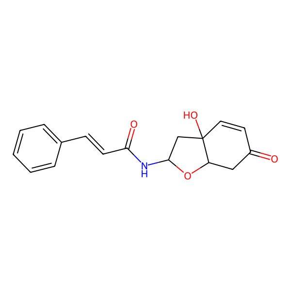 2D Structure of (E)-N-[(2R,3aR,7aS)-3a-hydroxy-6-oxo-2,3,7,7a-tetrahydro-1-benzofuran-2-yl]-3-phenylprop-2-enamide