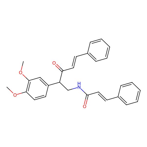 2D Structure of (E)-N-[(E,2R)-2-(3,4-dimethoxyphenyl)-3-oxo-5-phenylpent-4-enyl]-3-phenylprop-2-enamide