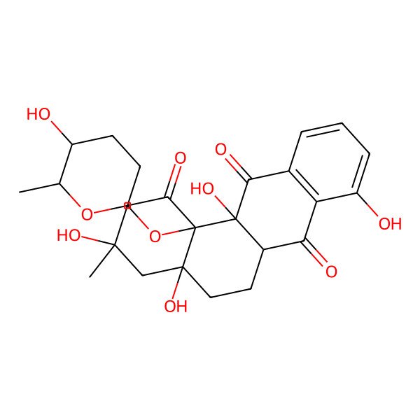 2D Structure of (3R,4aS,6aR,12aS,12bR)-3,4a,8,12a-tetrahydroxy-12b-[(2S,5S,6S)-5-hydroxy-6-methyloxan-2-yl]oxy-3-methyl-4,5,6,6a-tetrahydro-2H-benzo[a]anthracene-1,7,12-trione
