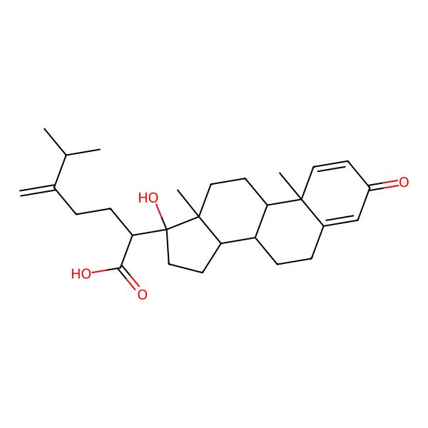 2D Structure of 2-(17-hydroxy-10,13-dimethyl-3-oxo-7,8,9,11,12,14,15,16-octahydro-6H-cyclopenta[a]phenanthren-17-yl)-6-methyl-5-methylideneheptanoic acid