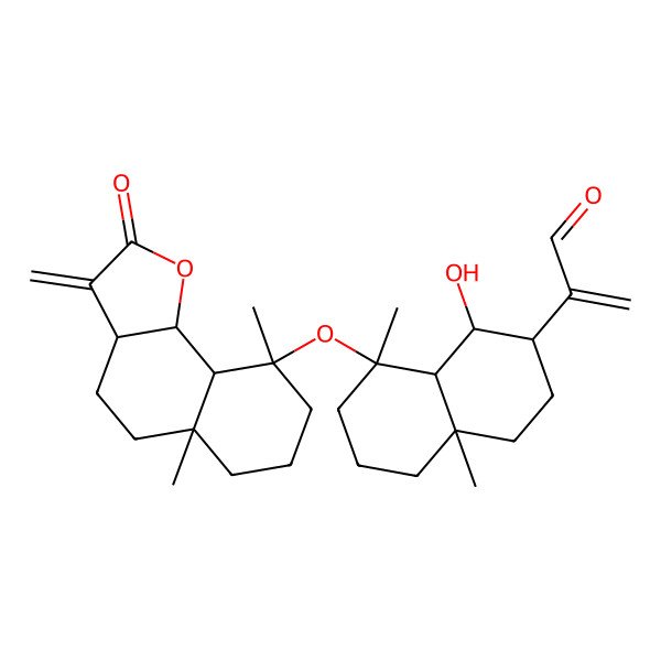 2D Structure of 2-[(1S,2S,4aR,8R,8aS)-8-[[(3aS,5aR,9S,9aS,9bS)-5a,9-dimethyl-3-methylidene-2-oxo-3a,4,5,6,7,8,9a,9b-octahydrobenzo[g][1]benzofuran-9-yl]oxy]-1-hydroxy-4a,8-dimethyl-1,2,3,4,5,6,7,8a-octahydronaphthalen-2-yl]prop-2-enal