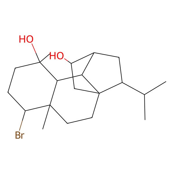 2D Structure of (1S,4S,5S,8R,9S,10S,11R,12R,14S)-5-bromo-4,8-dimethyl-14-propan-2-yltetracyclo[9.2.2.01,10.04,9]pentadecane-8,12-diol