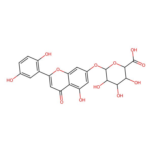 2D Structure of (2S,3S,4S,5R,6S)-6-[2-(2,5-dihydroxyphenyl)-5-hydroxy-4-oxochromen-7-yl]oxy-3,4,5-trihydroxyoxane-2-carboxylic acid