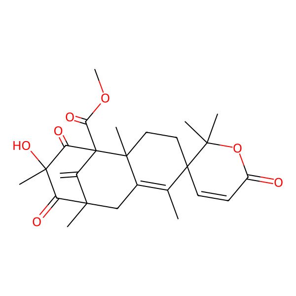 2D Structure of Methyl 11'-hydroxy-2,2,2',6',9',11'-hexamethyl-13'-methylidene-6,10',12'-trioxospiro[pyran-3,5'-tricyclo[7.3.1.02,7]tridec-6-ene]-1'-carboxylate