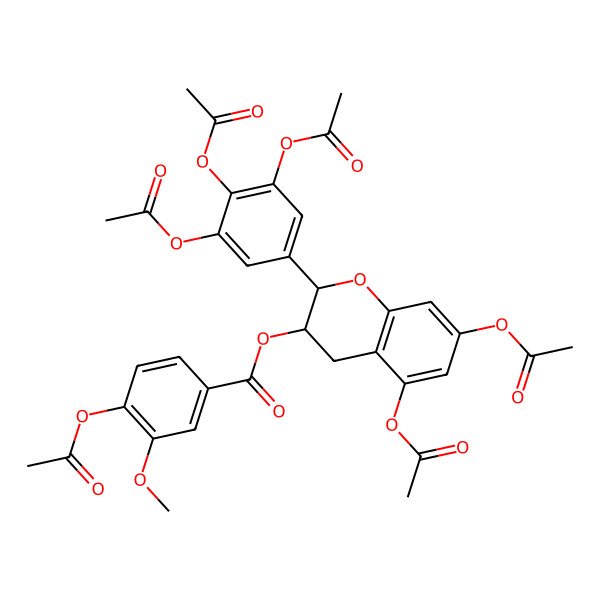 2D Structure of [(2R,3R)-5,7-diacetyloxy-2-(3,4,5-triacetyloxyphenyl)-3,4-dihydro-2H-chromen-3-yl] 4-acetyloxy-3-methoxybenzoate