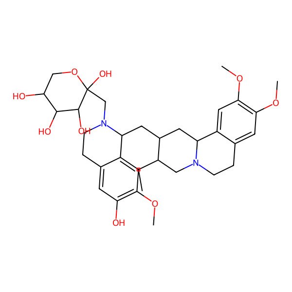 2D Structure of (2R,3S,4R,5R)-2-[[(1R)-1-[[(2R,3R,11bS)-3-ethyl-9,10-dimethoxy-2,3,4,6,7,11b-hexahydro-1H-benzo[a]quinolizin-2-yl]methyl]-6-hydroxy-7-methoxy-3,4-dihydro-1H-isoquinolin-2-yl]methyl]oxane-2,3,4,5-tetrol