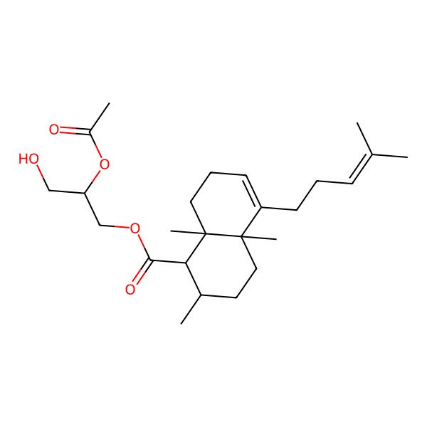 2D Structure of [(2S)-2-acetyloxy-3-hydroxypropyl] (1S,2R,4aR,8aR)-2,4a,8a-trimethyl-5-(4-methylpent-3-enyl)-1,2,3,4,7,8-hexahydronaphthalene-1-carboxylate