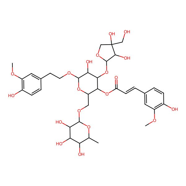 2D Structure of [4-[3,4-Dihydroxy-4-(hydroxymethyl)oxolan-2-yl]oxy-5-hydroxy-6-[2-(4-hydroxy-3-methoxyphenyl)ethoxy]-2-[(3,4,5-trihydroxy-6-methyloxan-2-yl)oxymethyl]oxan-3-yl] 3-(4-hydroxy-3-methoxyphenyl)prop-2-enoate