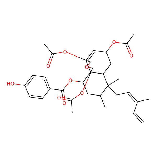 2D Structure of [1,3,5-Triacetyloxy-7,8-dimethyl-7-(3-methylpenta-2,4-dienyl)-1,3,5,6,6a,8,9,10-octahydrobenzo[d][2]benzofuran-10-yl] 4-hydroxybenzoate
