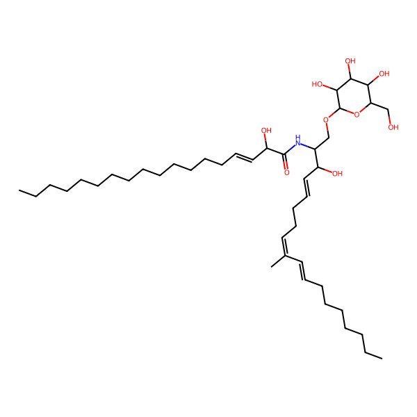 2D Structure of 2-hydroxy-N-[3-hydroxy-9-methyl-1-[3,4,5-trihydroxy-6-(hydroxymethyl)oxan-2-yl]oxyoctadeca-4,8,10-trien-2-yl]octadec-3-enamide