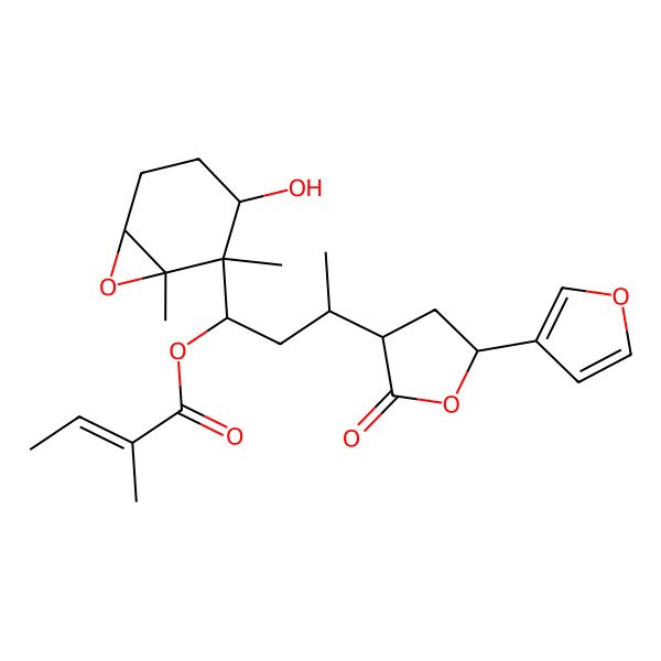 2D Structure of [3-[5-(Furan-3-yl)-2-oxooxolan-3-yl]-1-(3-hydroxy-1,2-dimethyl-7-oxabicyclo[4.1.0]heptan-2-yl)butyl] 2-methylbut-2-enoate