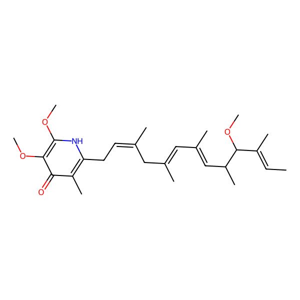 2D Structure of 2,3-dimethoxy-6-[(2E,5E,7E,9S,10S,11E)-10-methoxy-3,5,7,9,11-pentamethyltrideca-2,5,7,11-tetraenyl]-5-methyl-1H-pyridin-4-one