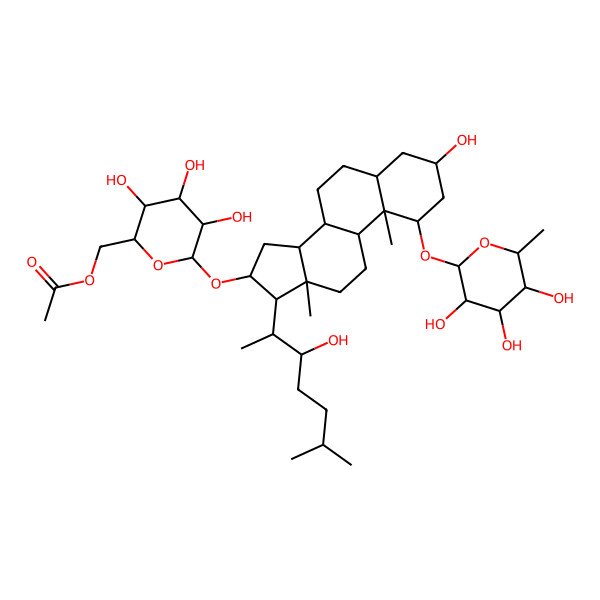 2D Structure of [3,4,5-trihydroxy-6-[[3-hydroxy-17-(3-hydroxy-6-methylheptan-2-yl)-10,13-dimethyl-1-(3,4,5-trihydroxy-6-methyloxan-2-yl)oxy-2,3,4,5,6,7,8,9,11,12,14,15,16,17-tetradecahydro-1H-cyclopenta[a]phenanthren-16-yl]oxy]oxan-2-yl]methyl acetate