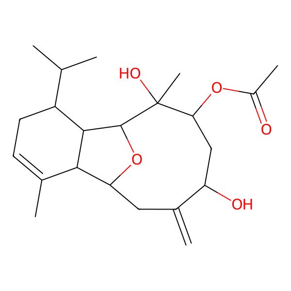 2D Structure of [(1R,2R,6R,7R,8R,9R,10S,12S)-9,12-dihydroxy-3,9-dimethyl-13-methylidene-6-propan-2-yl-15-oxatricyclo[6.6.1.02,7]pentadec-3-en-10-yl] acetate