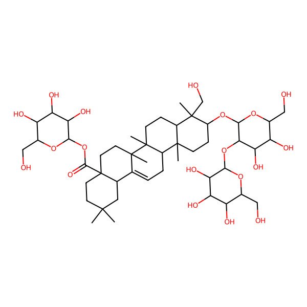 2D Structure of [3,4,5-Trihydroxy-6-(hydroxymethyl)oxan-2-yl] 10-[4,5-dihydroxy-6-(hydroxymethyl)-3-[3,4,5-trihydroxy-6-(hydroxymethyl)oxan-2-yl]oxyoxan-2-yl]oxy-9-(hydroxymethyl)-2,2,6a,6b,9,12a-hexamethyl-1,3,4,5,6,6a,7,8,8a,10,11,12,13,14b-tetradecahydropicene-4a-carboxylate