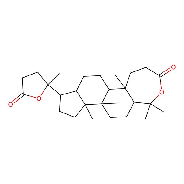 2D Structure of 2,7,7,11,12-Pentamethyl-15-(2-methyl-5-oxooxolan-2-yl)-6-oxatetracyclo[9.7.0.02,8.012,16]octadecan-5-one
