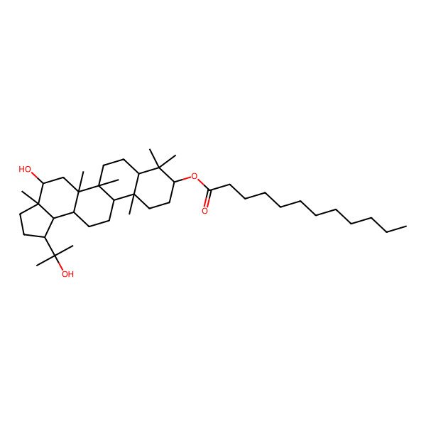 2D Structure of [(1R,3aS,4S,5aR,5bR,7aR,9S,11aR,11bR,13aS,13bS)-4-hydroxy-1-(2-hydroxypropan-2-yl)-3a,5a,5b,8,8,11a-hexamethyl-1,2,3,4,5,6,7,7a,9,10,11,11b,12,13,13a,13b-hexadecahydrocyclopenta[a]chrysen-9-yl] dodecanoate
