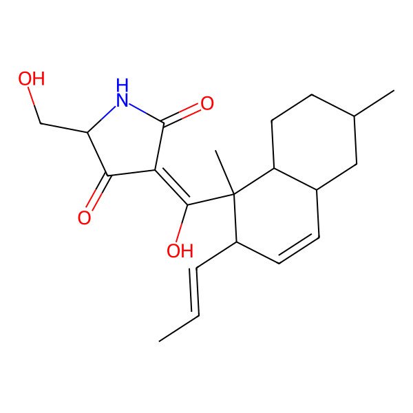 2D Structure of (3E,5S)-3-[[(1S,4aS,6R,8aR)-1,6-dimethyl-2-[(E)-prop-1-enyl]-4a,5,6,7,8,8a-hexahydro-2H-naphthalen-1-yl]-hydroxymethylidene]-5-(hydroxymethyl)pyrrolidine-2,4-dione