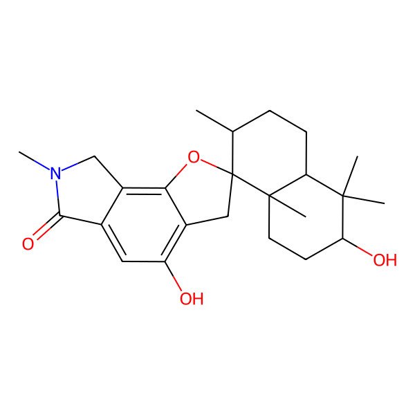 2D Structure of (3R,4aS,7R,8R,8aS)-3,4'-dihydroxy-4,4,7,7',8a-pentamethylspiro[2,3,4a,5,6,7-hexahydro-1H-naphthalene-8,2'-3,8-dihydrofuro[2,3-e]isoindole]-6'-one