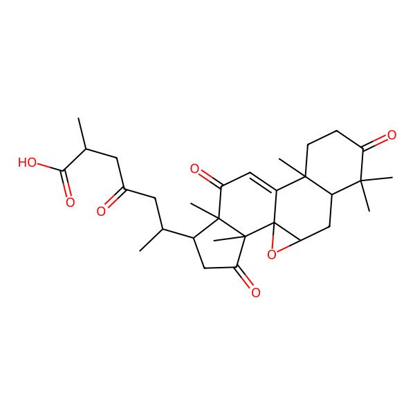 2D Structure of 2-Methyl-4-oxo-6-(6,6,10,14,18-pentamethyl-7,13,17-trioxo-2-oxapentacyclo[9.7.0.01,3.05,10.014,18]octadec-11-en-15-yl)heptanoic acid