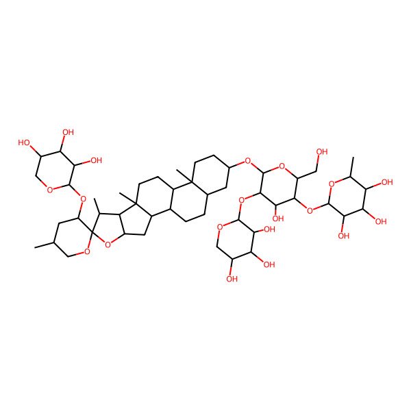 2D Structure of 2-[4-Hydroxy-2-(hydroxymethyl)-6-[5',7,9,13-tetramethyl-3'-(3,4,5-trihydroxyoxan-2-yl)oxyspiro[5-oxapentacyclo[10.8.0.02,9.04,8.013,18]icosane-6,2'-oxane]-16-yl]oxy-5-(3,4,5-trihydroxyoxan-2-yl)oxyoxan-3-yl]oxy-6-methyloxane-3,4,5-triol
