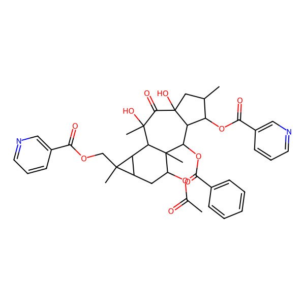 2D Structure of [15-Acetyloxy-2-benzoyloxy-7,9-dihydroxy-1,5,9,12-tetramethyl-8-oxo-4-(pyridine-3-carbonyloxy)-12-tetracyclo[8.5.0.03,7.011,13]pentadecanyl]methyl pyridine-3-carboxylate