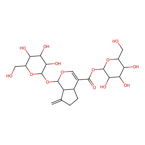 2D Structure of [(2S,3S,4S,5S,6R)-3,4,5-trihydroxy-6-(hydroxymethyl)oxan-2-yl] (1S,4aS,7aS)-7-methylidene-1-[(2S,3S,4S,5S,6R)-3,4,5-trihydroxy-6-(hydroxymethyl)oxan-2-yl]oxy-4a,5,6,7a-tetrahydro-1H-cyclopenta[c]pyran-4-carboxylate