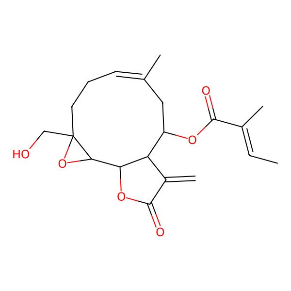 2D Structure of [(1S,2R,4S,7E,10R,11R)-4-(hydroxymethyl)-8-methyl-12-methylidene-13-oxo-3,14-dioxatricyclo[9.3.0.02,4]tetradec-7-en-10-yl] (E)-2-methylbut-2-enoate