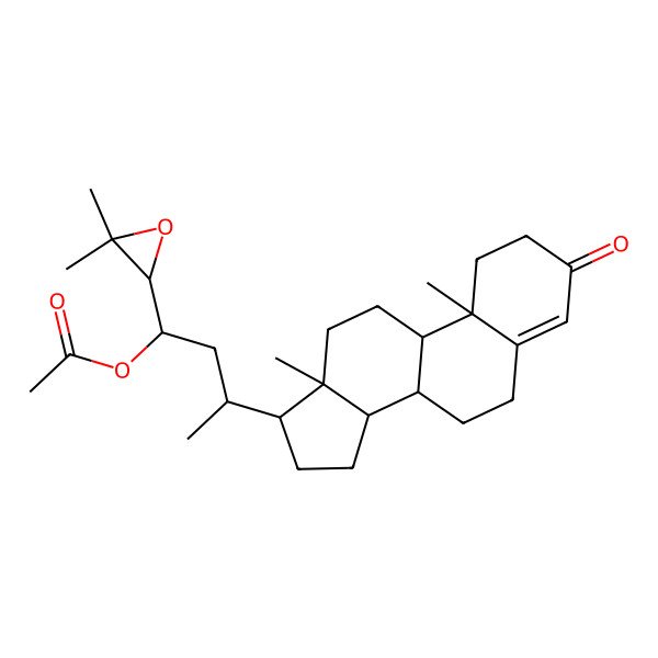2D Structure of [1-(3,3-Dimethyloxiran-2-yl)-3-(10,13-dimethyl-3-oxo-1,2,6,7,8,9,11,12,14,15,16,17-dodecahydrocyclopenta[a]phenanthren-17-yl)butyl] acetate