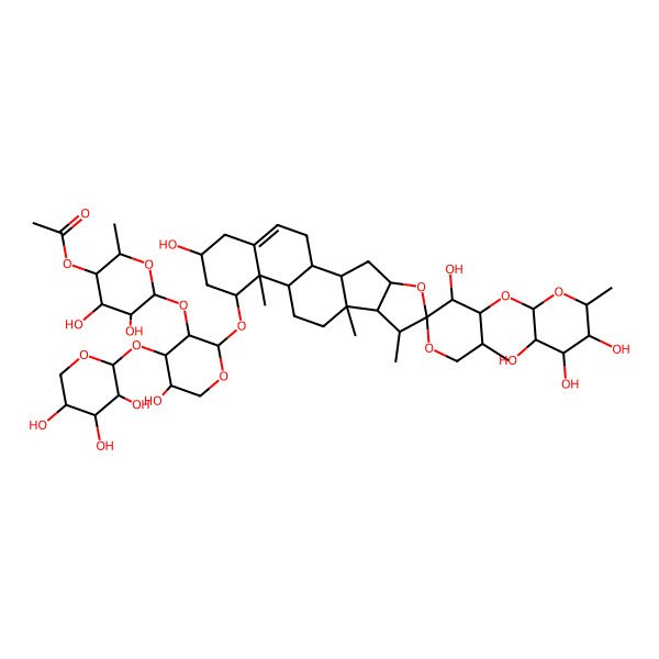 2D Structure of [(2S,3R,4S,5R,6S)-6-[(2S,3R,4S,5S)-2-[(1S,2R,3'S,4S,4'S,5'S,6S,7S,8R,9S,12R,13R,14R,16R)-3',16-dihydroxy-5',7,9,13-tetramethyl-4'-[(2S,3R,4S,5R,6R)-3,4,5-trihydroxy-6-methyloxan-2-yl]oxyspiro[5-oxapentacyclo[10.8.0.02,9.04,8.013,18]icos-18-ene-6,2'-oxane]-14-yl]oxy-5-hydroxy-4-[(2S,3R,4S,5R)-3,4,5-trihydroxyoxan-2-yl]oxyoxan-3-yl]oxy-4,5-dihydroxy-2-methyloxan-3-yl] acetate