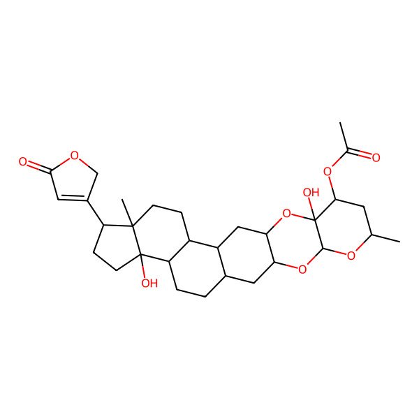 2D Structure of [(1S,3R,5S,7R,9S,10S,12R,14S,15R,18R,19R,22S,23R)-10,22-dihydroxy-7,18-dimethyl-19-(5-oxo-2H-furan-3-yl)-4,6,11-trioxahexacyclo[12.11.0.03,12.05,10.015,23.018,22]pentacosan-9-yl] acetate