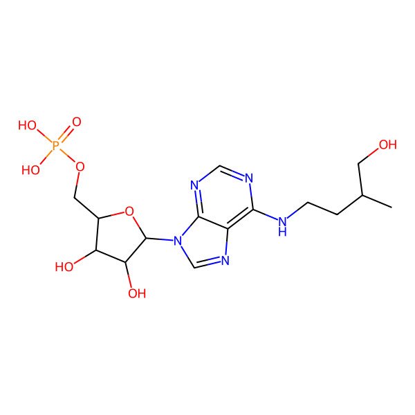 2D Structure of [(2R,3R,4R,5S)-3,4-dihydroxy-5-[6-[[(3S)-4-hydroxy-3-methylbutyl]amino]purin-9-yl]oxolan-2-yl]methyl dihydrogen phosphate