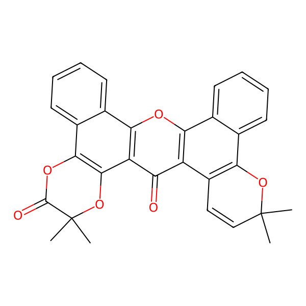 2D Structure of 13,13,22,22-Tetramethyl-2,11,14,23-tetraoxaheptacyclo[16.12.0.03,16.04,9.010,15.019,24.025,30]triaconta-1(18),3(16),4,6,8,10(15),19(24),20,25,27,29-undecaene-12,17-dione
