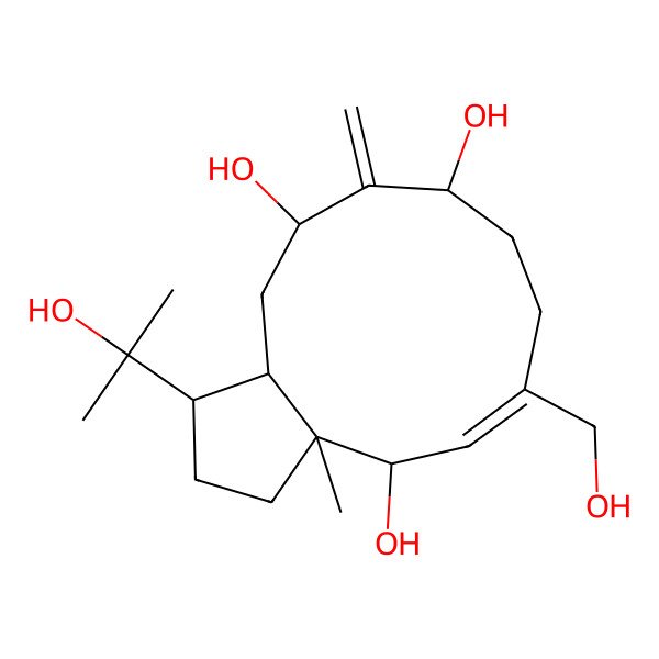 2D Structure of (1R,3aS,4S,5Z,9R,11R,12aS)-6-(hydroxymethyl)-1-(2-hydroxypropan-2-yl)-3a-methyl-10-methylidene-1,2,3,4,7,8,9,11,12,12a-decahydrocyclopenta[11]annulene-4,9,11-triol