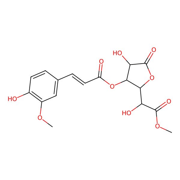 2D Structure of [(2S,3R,4R)-4-hydroxy-2-[(1S)-1-hydroxy-2-methoxy-2-oxoethyl]-5-oxooxolan-3-yl] (E)-3-(4-hydroxy-3-methoxyphenyl)prop-2-enoate