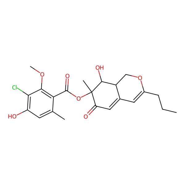 2D Structure of [(7R,8S,8aS)-8-hydroxy-7-methyl-6-oxo-3-propyl-8,8a-dihydro-1H-isochromen-7-yl] 3-chloro-4-hydroxy-2-methoxy-6-methylbenzoate