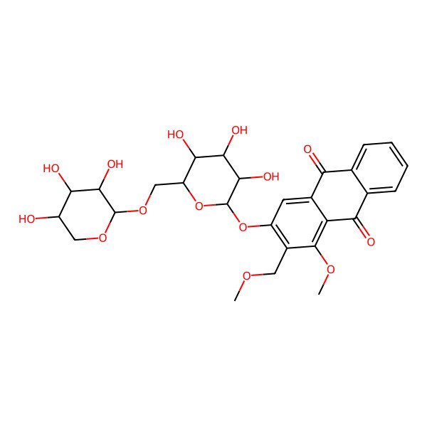 2D Structure of 1-methoxy-2-(methoxymethyl)-3-[(2S,3R,4S,5S,6R)-3,4,5-trihydroxy-6-[[(2R,3R,4R,5R)-3,4,5-trihydroxyoxan-2-yl]oxymethyl]oxan-2-yl]oxyanthracene-9,10-dione