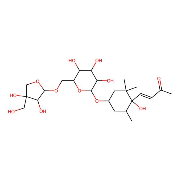 2D Structure of 4-[4-[6-[[3,4-Dihydroxy-4-(hydroxymethyl)oxolan-2-yl]oxymethyl]-3,4,5-trihydroxyoxan-2-yl]oxy-1-hydroxy-2,2,6-trimethylcyclohexyl]but-3-en-2-one