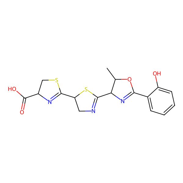 2D Structure of 2-[2-[2-(2-Hydroxyphenyl)-5-methyl-4,5-dihydro-1,3-oxazol-4-yl]-4,5-dihydro-1,3-thiazol-5-yl]-4,5-dihydro-1,3-thiazole-4-carboxylic acid