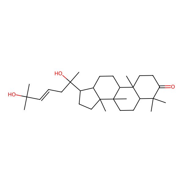 2D Structure of 17-(2,6-Dihydroxy-6-methylhept-4-en-2-yl)-4,4,8,10,14-pentamethyl-1,2,5,6,7,9,11,12,13,15,16,17-dodecahydrocyclopenta[a]phenanthren-3-one