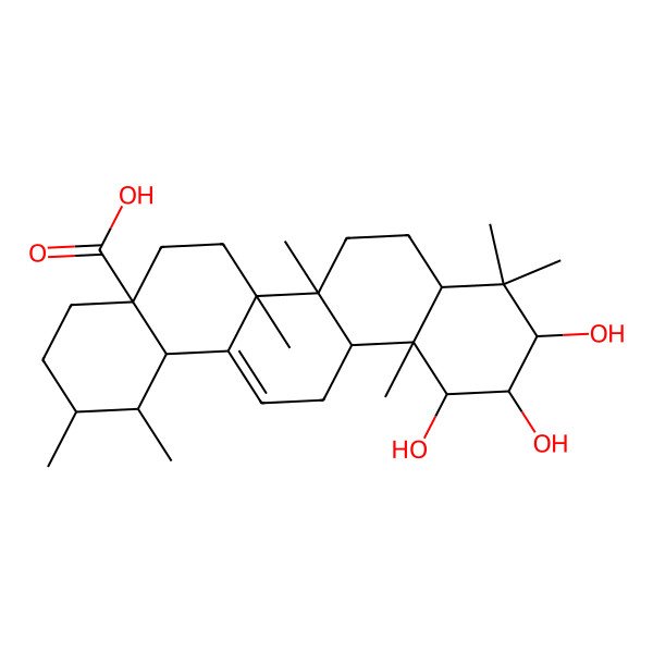 2D Structure of (1S,2R,4aS,6aS,6aS,6bR,8aS,10R,11S,12R,12aR,14bS)-10,11,12-trihydroxy-1,2,6a,6b,9,9,12a-heptamethyl-2,3,4,5,6,6a,7,8,8a,10,11,12,13,14b-tetradecahydro-1H-picene-4a-carboxylic acid
