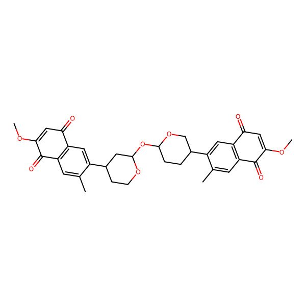 2D Structure of 2-Methoxy-6-[2-[5-(6-methoxy-3-methyl-5,8-dioxonaphthalen-2-yl)oxan-2-yl]oxyoxan-4-yl]-7-methylnaphthalene-1,4-dione